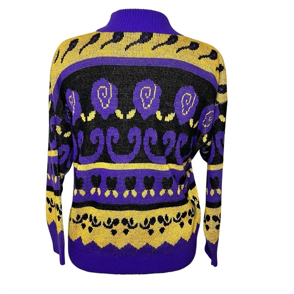 Vtg Women 80 New Orleans Mardi Gras Purple Gold Fortune Knit USA Medium Sweater - Picture 5 of 8